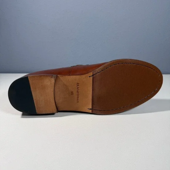 Elanroman Mens Brown Leather Tassel Loafers Apron Toe Shoes Size 46(12.5-13)